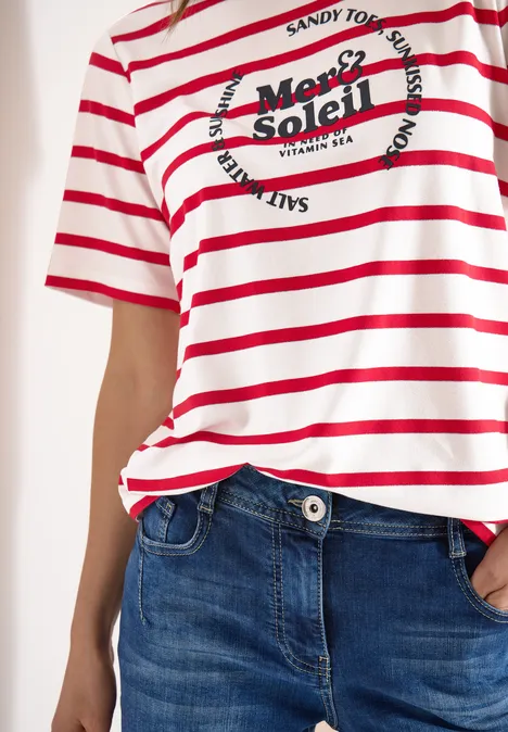 T-shirt à manches courtes, col rond et rayures glazed apple red