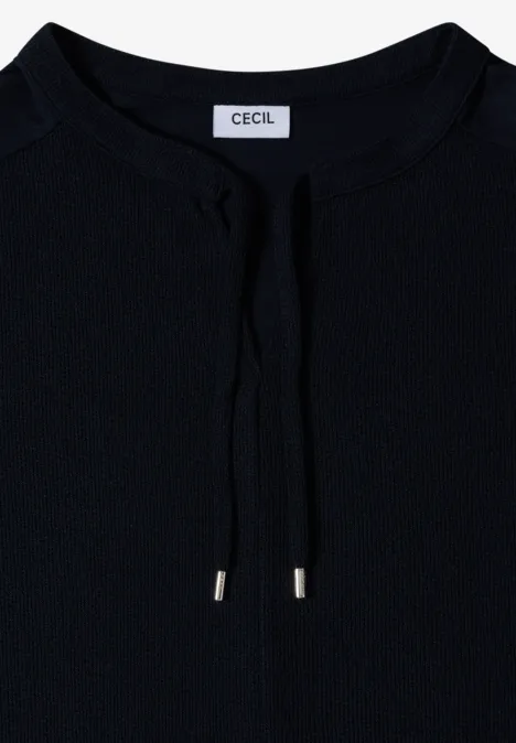 Kurzarm Bluse mit Split Neck und Bändern universal blue