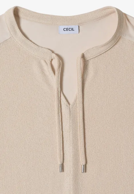 Kurzarm Bluse mit Split Neck und Bändern pearl beige