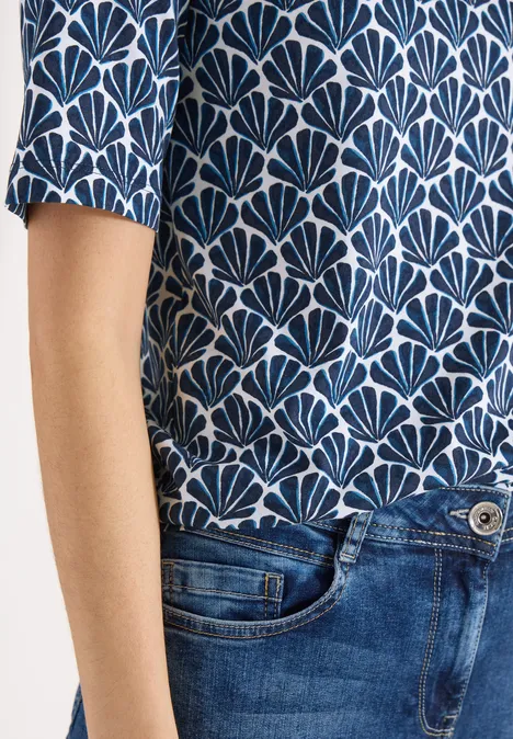 T-Shirt mit Rundhals und Muschelprint universal blue