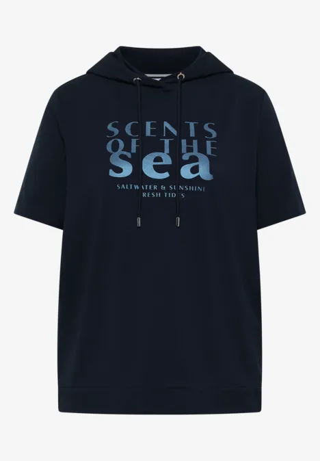 Koszulka z krótkim rękawem, kapturem i napisem universal blue