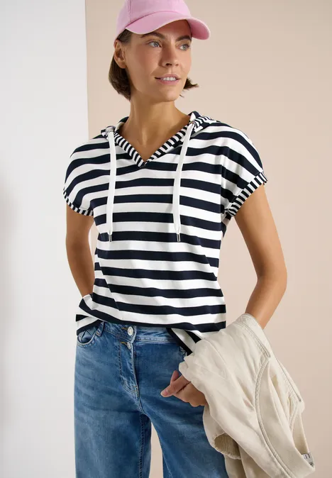 Kurzarm Shirt mit Kapuze und Streifen universal blue