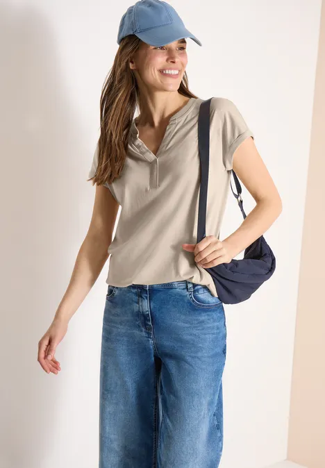 Shirt mit Split Neck im Tunika-Look pearl beige