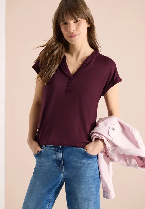 Shirt mit Split Neck im Tunika-Look sweet grape red