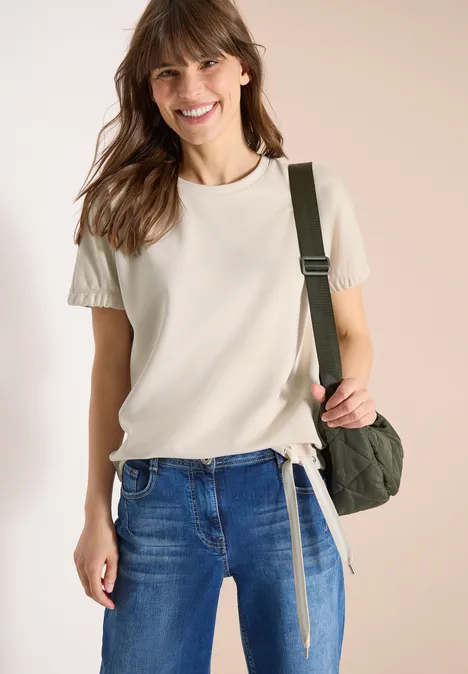 T-Shirt mit Rundhals und Raffung pearl beige