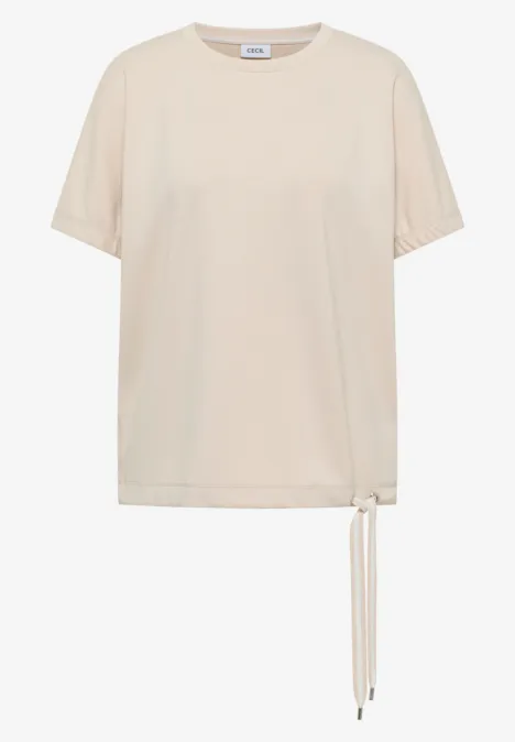 T-Shirt mit Rundhals und Raffung pearl beige