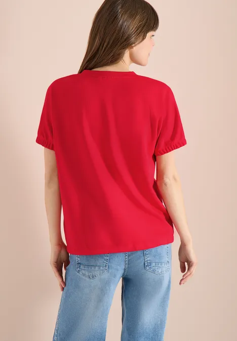 T-Shirt mit Rundhals und Raffung glazed apple red