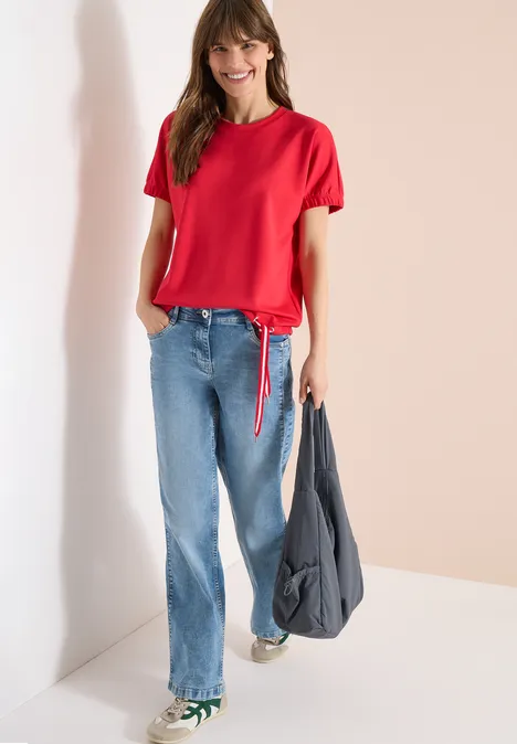 T-Shirt mit Rundhals und Raffung glazed apple red