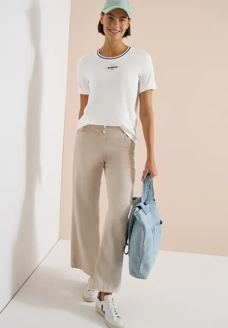 T-Shirt mit Rippdetails vanilla white