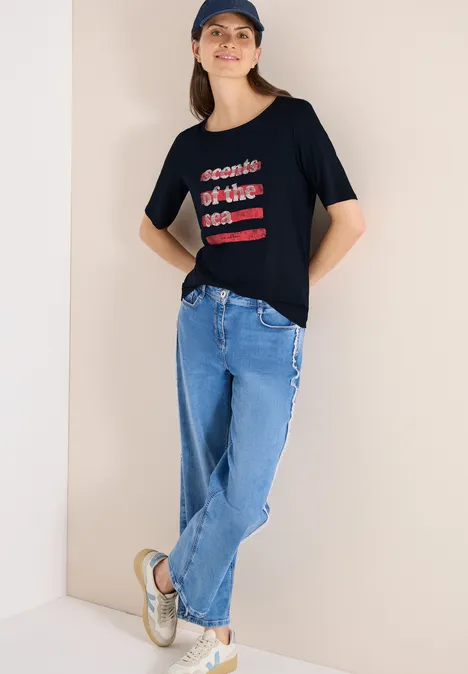 T-shirt avec boatneck et wording universal blue