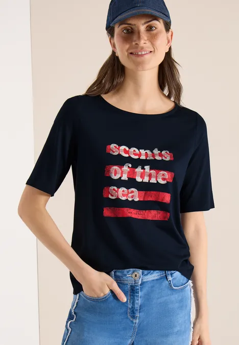 T-shirt avec boatneck et wording universal blue