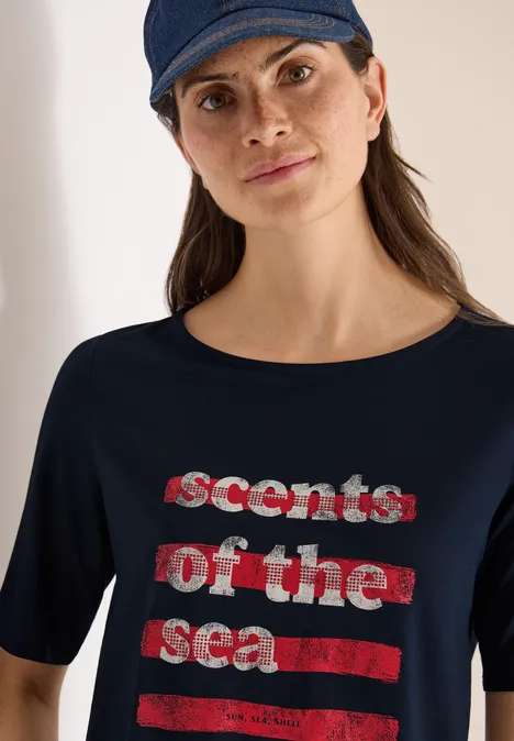 T-shirt avec boatneck et wording universal blue