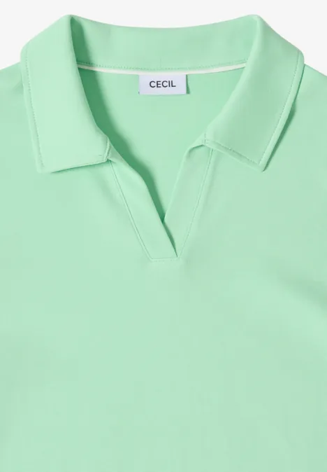 Mintgrünes Poloshirt mit V-Ausschnitt, kurzem Kragen und Markenlabel CECIL