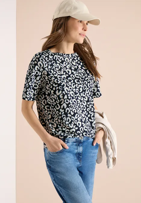 Shirt mit Boatneck und Leo-Print urban dark blue