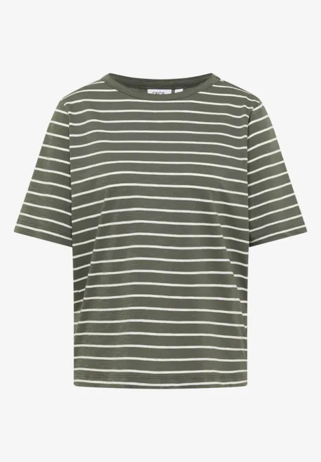 T-shirt à rayures et encolure en U khaki