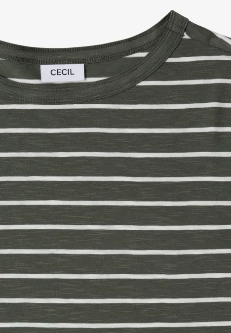 T-shirt à rayures et encolure en U khaki