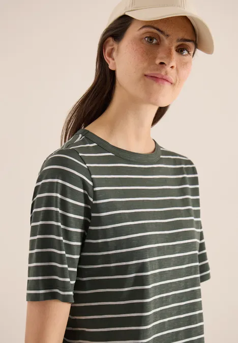 T-shirt à rayures et encolure en U khaki