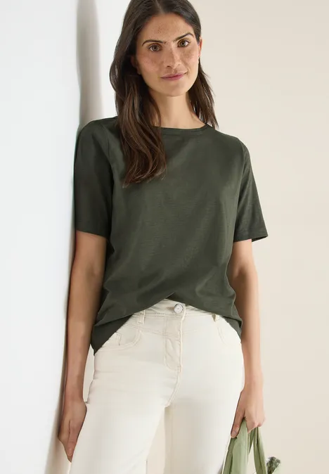 T-shirt à manches courtes avec encolure en U khaki