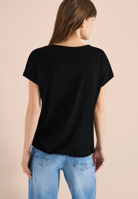 T-shirt avec col en V et détail en dentelle Black