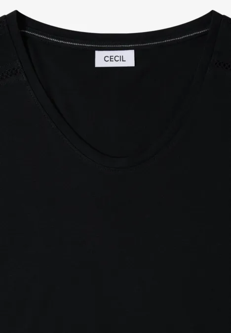 T-shirt avec col en V et détail en dentelle Black
