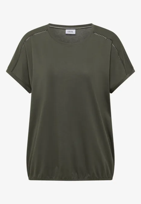 T-Shirt mit V-Neck und Spitzendetail khaki