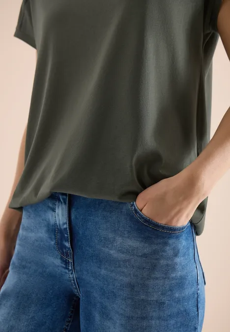 T-Shirt mit V-Neck und Spitzendetail khaki