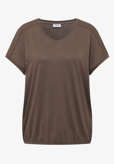 T-shirt avec col en V et détail de dentelle urban taupe