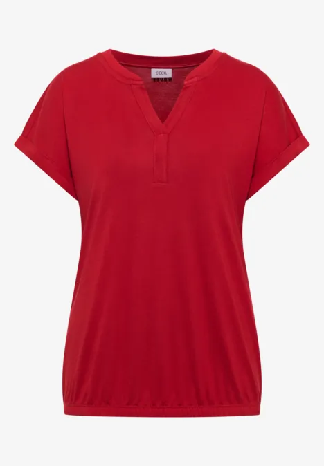 Kurzarm Shirt im Tunika-Look tamarillo red Rote Damenbluse mit kurzen Ärmeln, V-Ausschnitt und elastischem Bund.