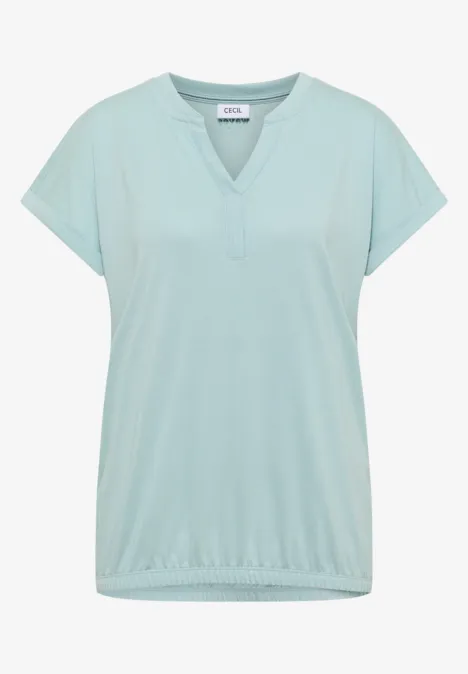 Kurzarm Shirt im Tunika-Look crystal mint Mintgrünes T-Shirt mit V-Ausschnitt, kurzen Ärmeln und elastischem Saum.