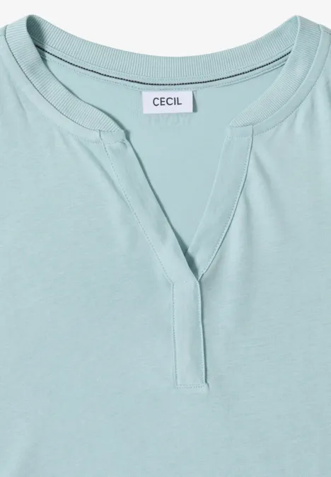 Kurzarm Shirt im Tunika-Look crystal mint Hellgrünes T-Shirt für Damen mit rundem Ausschnitt, V-Schlitz und unifarbenem Design