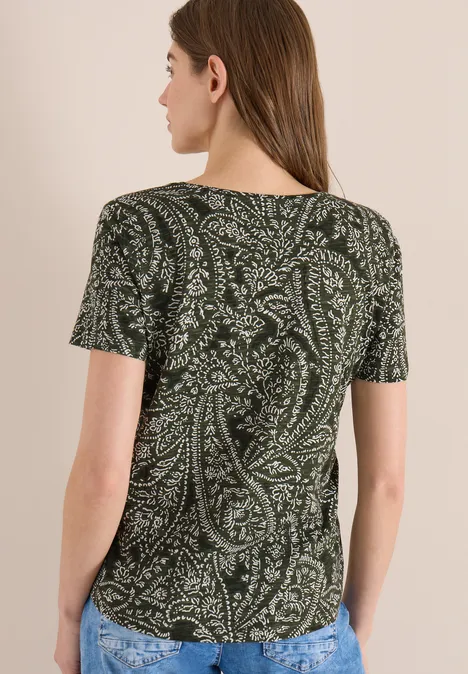 T-shirt à col rond et imprimé minimal khaki