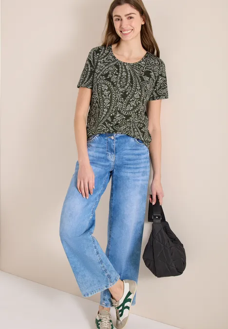 T-shirt à col rond et imprimé minimal khaki