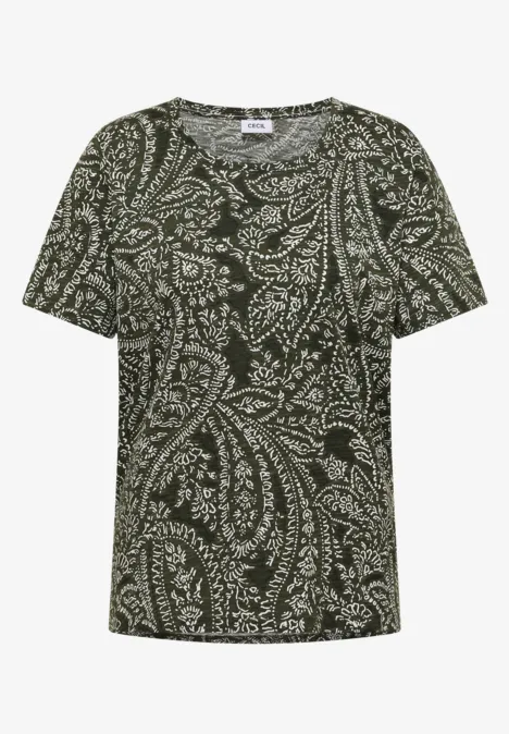 T-shirt à col rond et imprimé minimal khaki