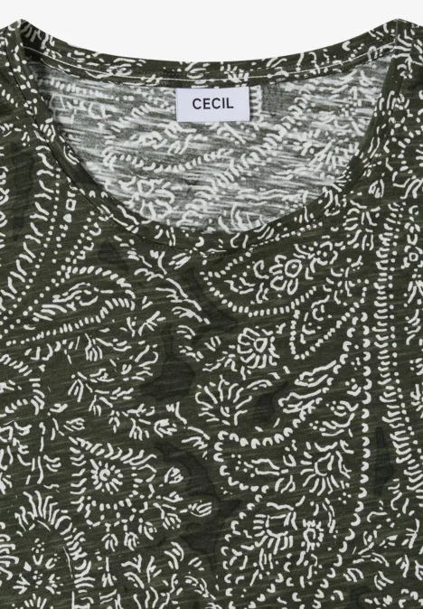 T-shirt à col rond et imprimé minimal khaki