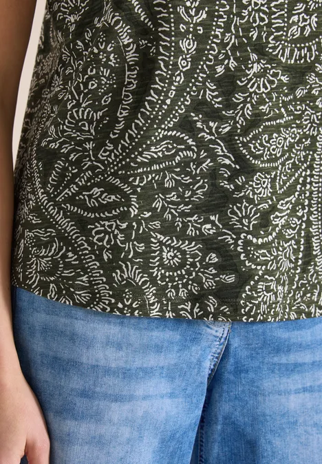 T-shirt à col rond et imprimé minimal khaki