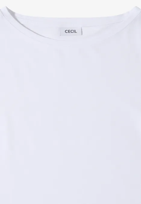 Basic Shirt met boothals White Een effen wit T-shirt met korte mouwen, ronde hals en zichtbaar CECIL-label.