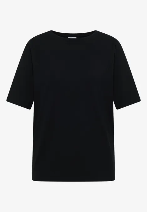 Basic Shirt met boothals Black Effen zwart T-shirt met korte mouwen en ronde hals.