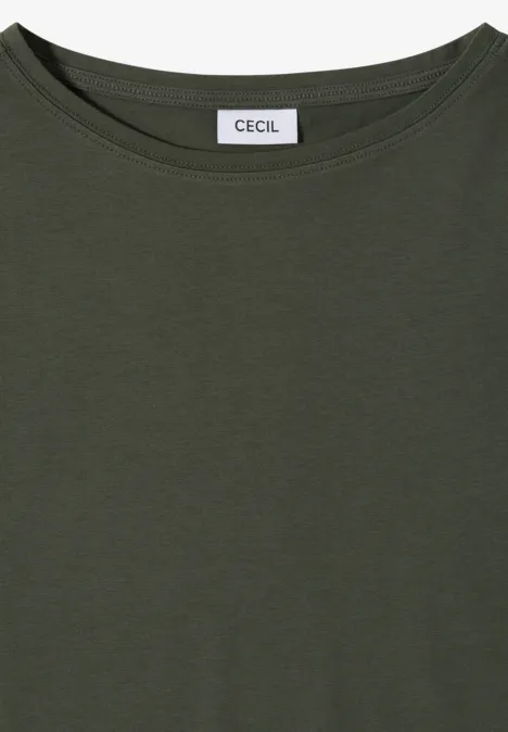 Basic Shirt met boothals khaki Olivgroen T-shirt met ronde hals en ‘CECIL’-label in de nek.