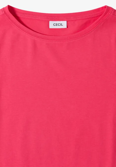 Basic Shirt met boothals geranium red Effen roze T-shirt met ronde hals en CECIL-label.