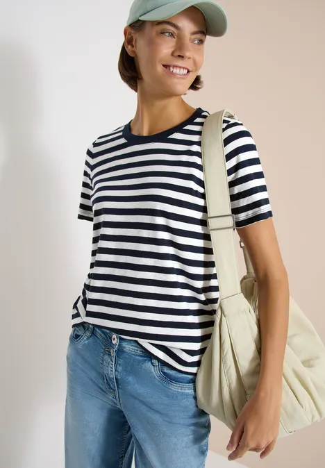 T-Shirt mit Rundhals und Streifen universal blue