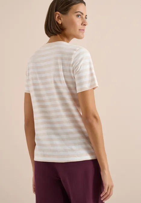 T-shirt rayé à col rond pearl beige T-shirt rayé à col rond pearl beige