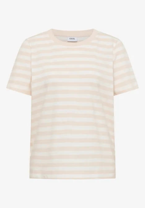Shirt met ronde hals en strepen pearl beige