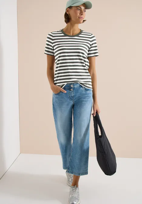 T-shirt rayé à col rond khaki T-shirt rayé à col rond khaki