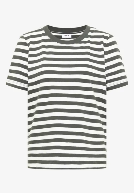 T-Shirt mit Rundhals und Streifen khaki