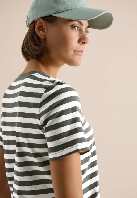 T-shirt rayé à col rond khaki T-shirt rayé à col rond khaki