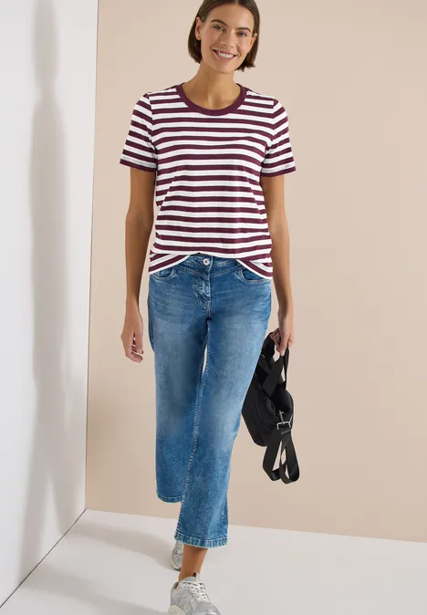 T-Shirt mit Rundhals und Streifen sweet grape red