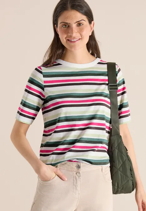 T-shirt à manches courtes avec rayures multicolores khaki