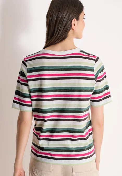 T-shirt à manches courtes avec rayures multicolores khaki