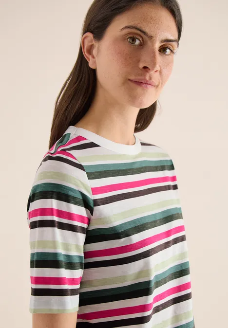 T-shirt à manches courtes avec rayures multicolores khaki