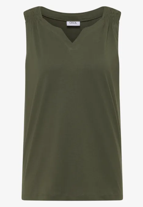 Ärmelloses, olivgrünes Top mit V-förmigem Ausschnitt